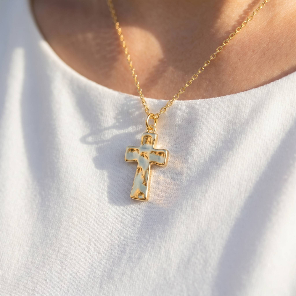 18K Gold Dipped Latin Cross Pendant Necklace