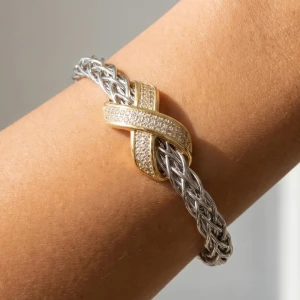Woven Cable Cz X Station Cuff Bracelet