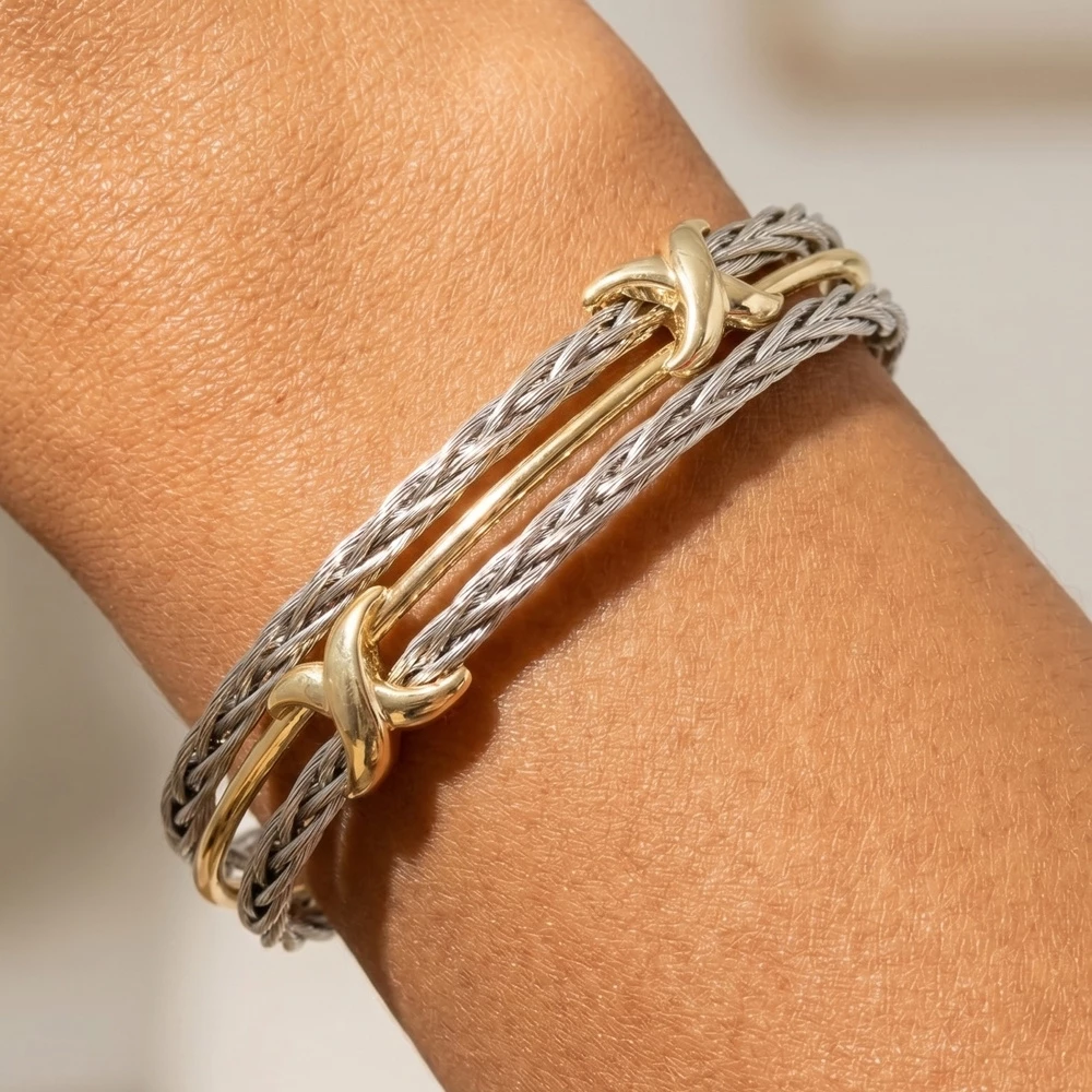 Triple Row Cable X Station Cuff Bracelet
