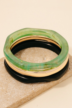 Metallic And Acetate Bangle Bracelet Set