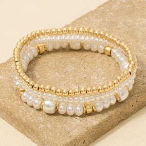 Mixed Pearl And Metallic Beaded Bracelet Set