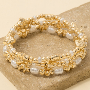 Pearl And Metallic Beaded Bracelet Set