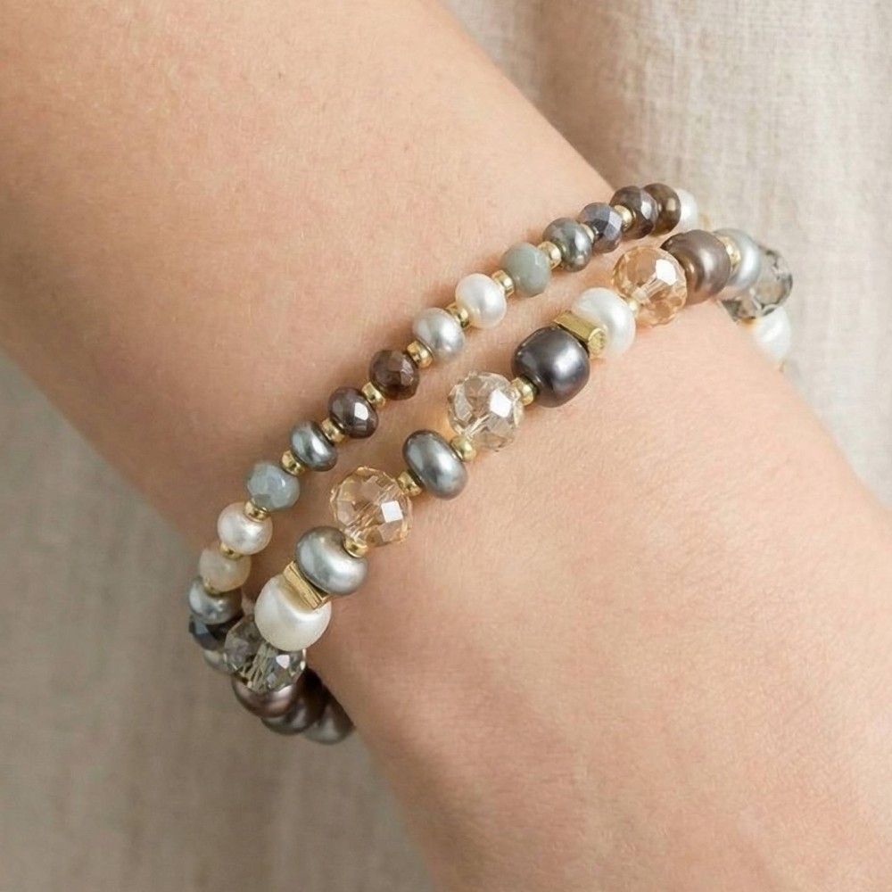 Pearls And Faceted Beads Bracelet Set