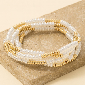 Acrylic Pearl And Metallic Beaded Bracelet Set
