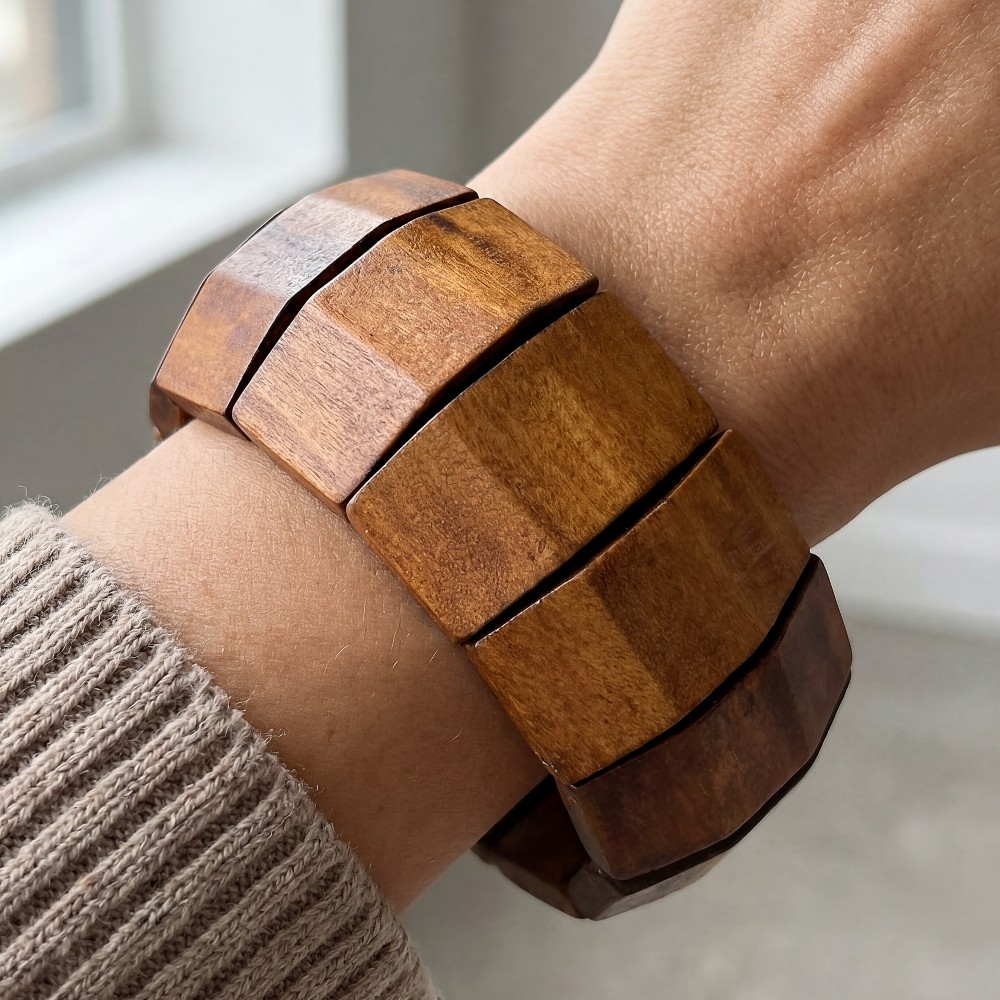 Large Wooden Rectangles Elastic Bracelet
