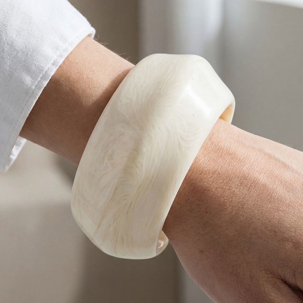 Wide Marble Resin Cuff Bracelet