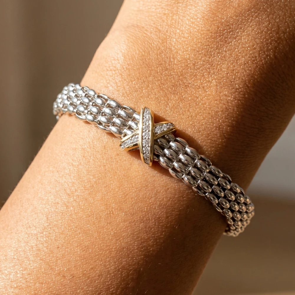 Popcorn Mesh Cz X Bracelet