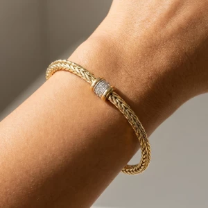 Woven Herringbone Chain Cz Pave Rondelle Bracelet
