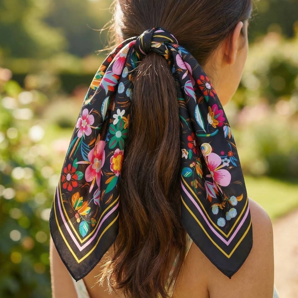 Multi Flower Pattern Square Bandana Scarf