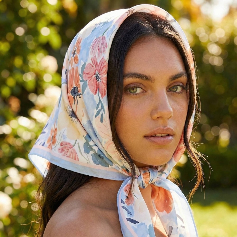 Floral Pattern Square Bandana Scarf