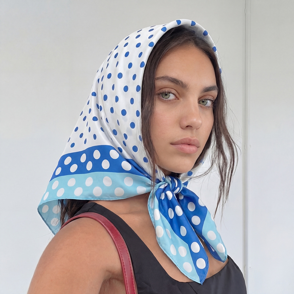 Contrasting Border Polka Dot Square Bandana Scarf