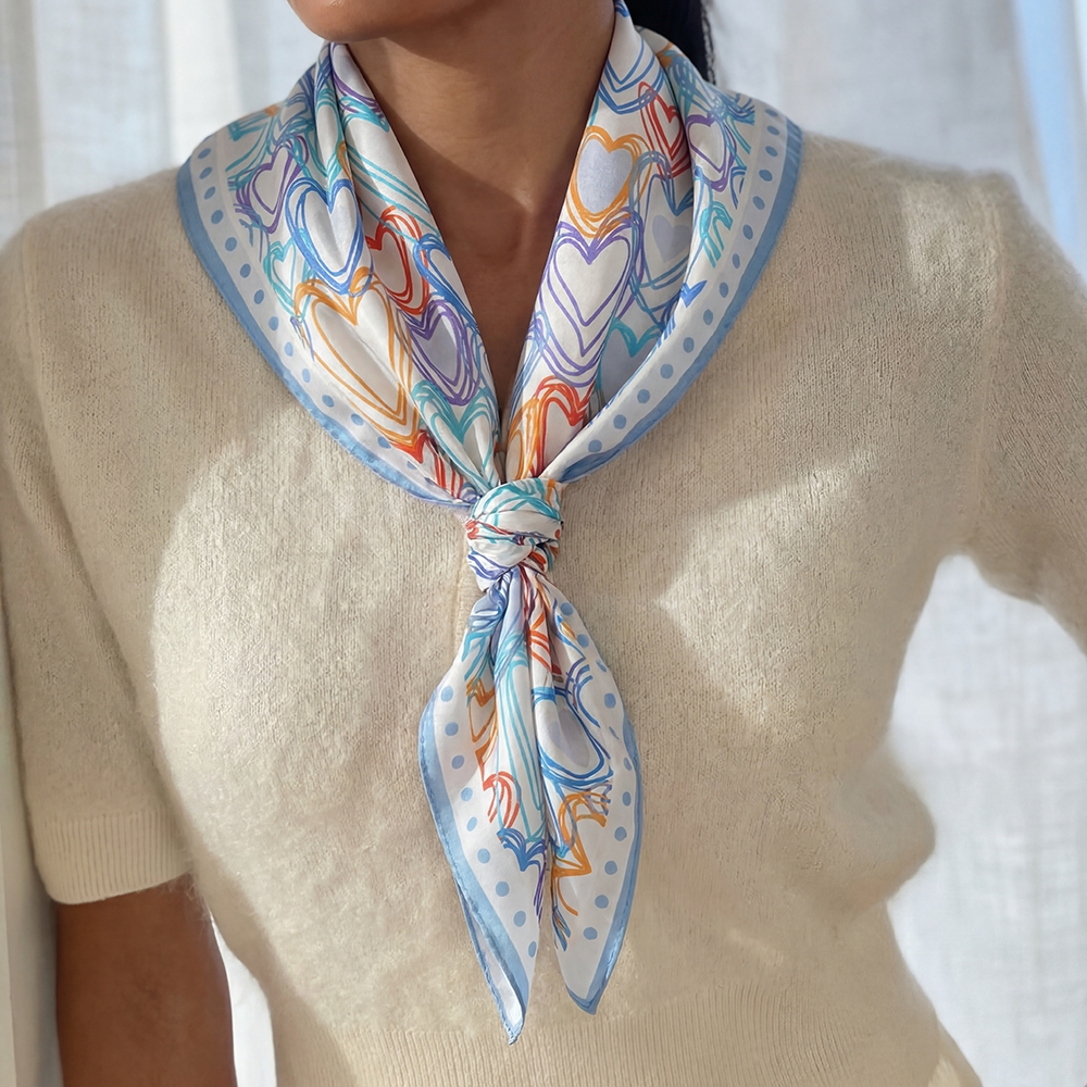 Multicolor Heart Print Square Bandana Scarf