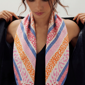 Striped Animal Print Square Bandana Scarf