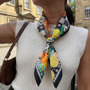 Lemon And Orange Print Square Bandana Scarf