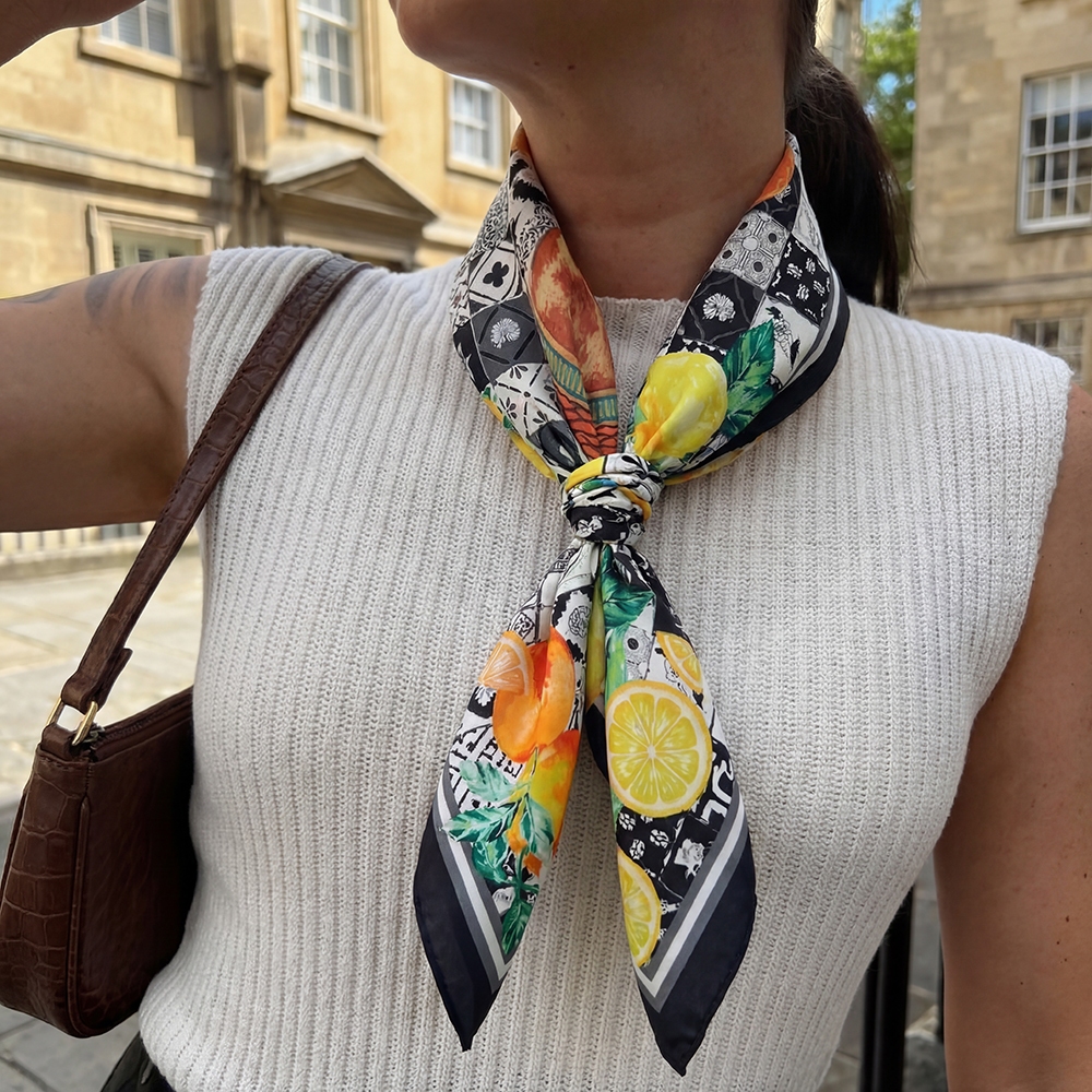 Lemon And Orange Print Square Bandana Scarf