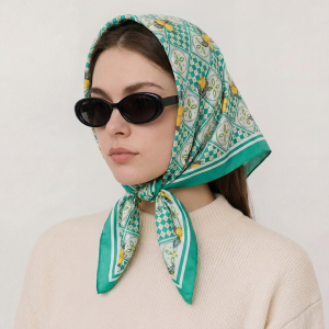 Mosaic Lemon Print Square Bandana Scarf