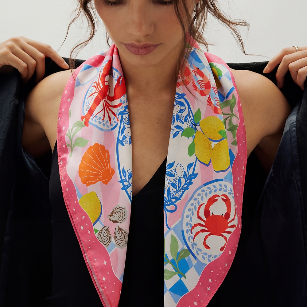 Seaside Crab Lobster Shrimp Feast Square Bandana Scarf