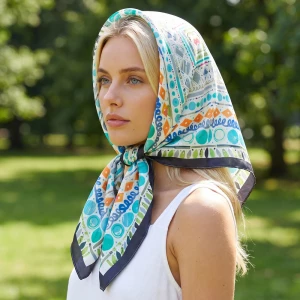 Medallion Border Bandana Square Scarf