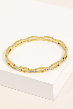 Pave Rectangle Chain Link Bangle Bracelet