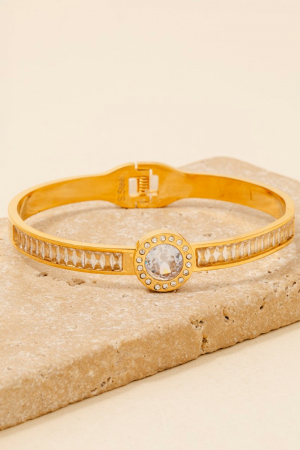 Stainless Steel Cz Pave Hinge Bangle Bracelet