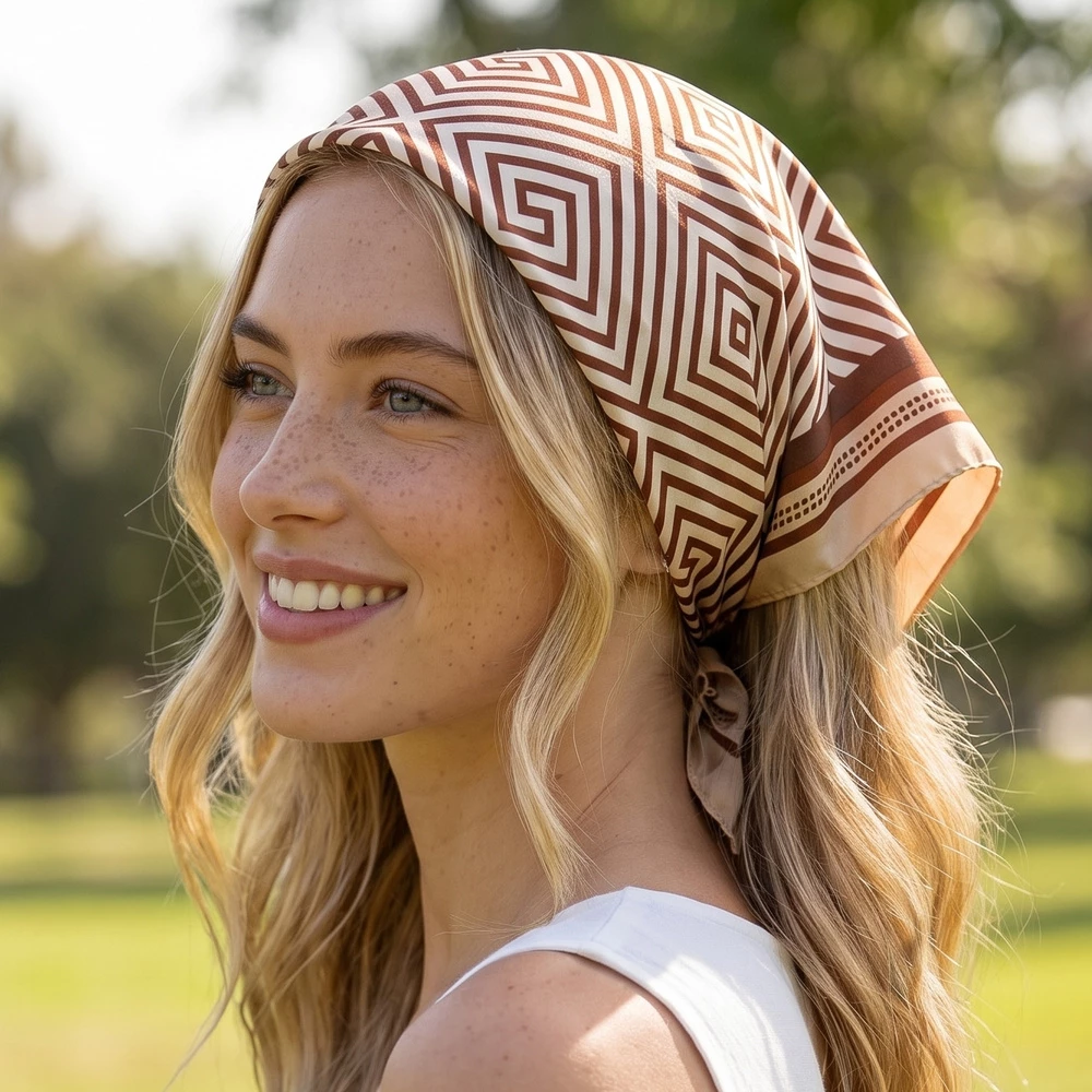 Greek Key Fret Border Square Scarf