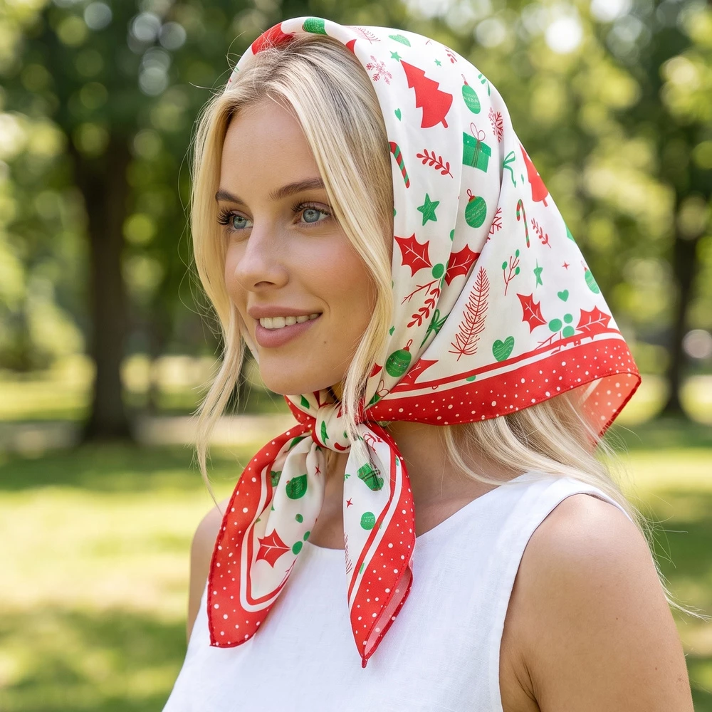Holly And Ornament Christmas Square Scarf
