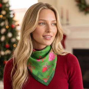 Christmas Ornament And Bow Print Satin Bandana