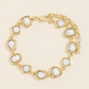 Organic Bezel Crystal Stone Link Bracelet