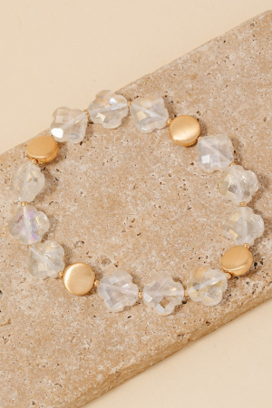 Faceted Glass Clover And Brushed Steel Beads Bracelet