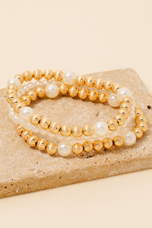 Metallic And Pearl Beaded Bracelet Set