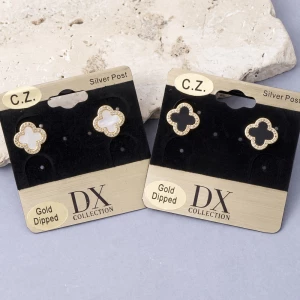 Gold Dipped Mother Of Pearl Clover Stud Earrings