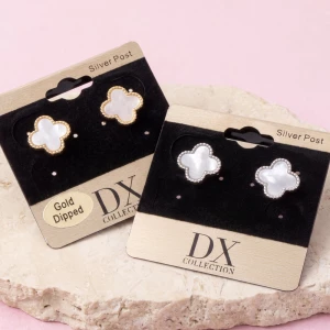 Gold Dipped Mother Of Pearl Clover Stud Earrings
