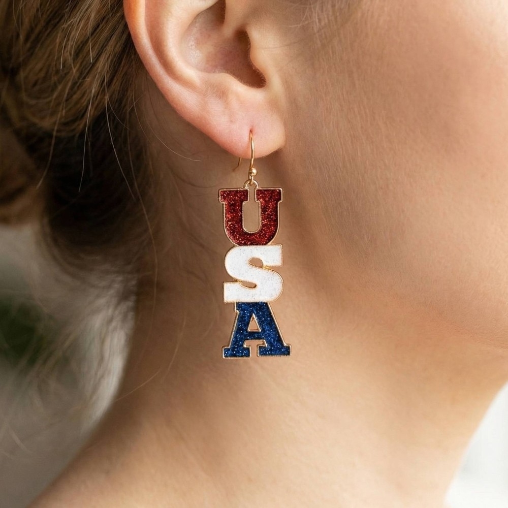 Glitter Enamel Usa Dangle Earrings