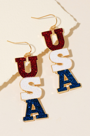 Glitter Enamel Usa Dangle Earrings