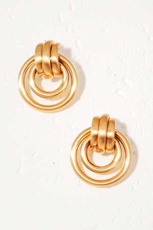 Brushed Metallic Layered Door Knocker Earrings