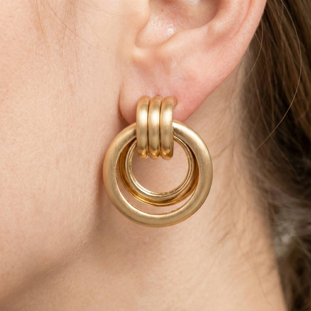 Layered Brushed Metallic Hoop Stud Earrings