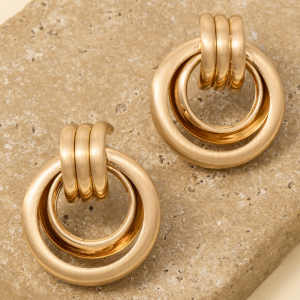 Layered Brushed Metallic Hoop Stud Earrings