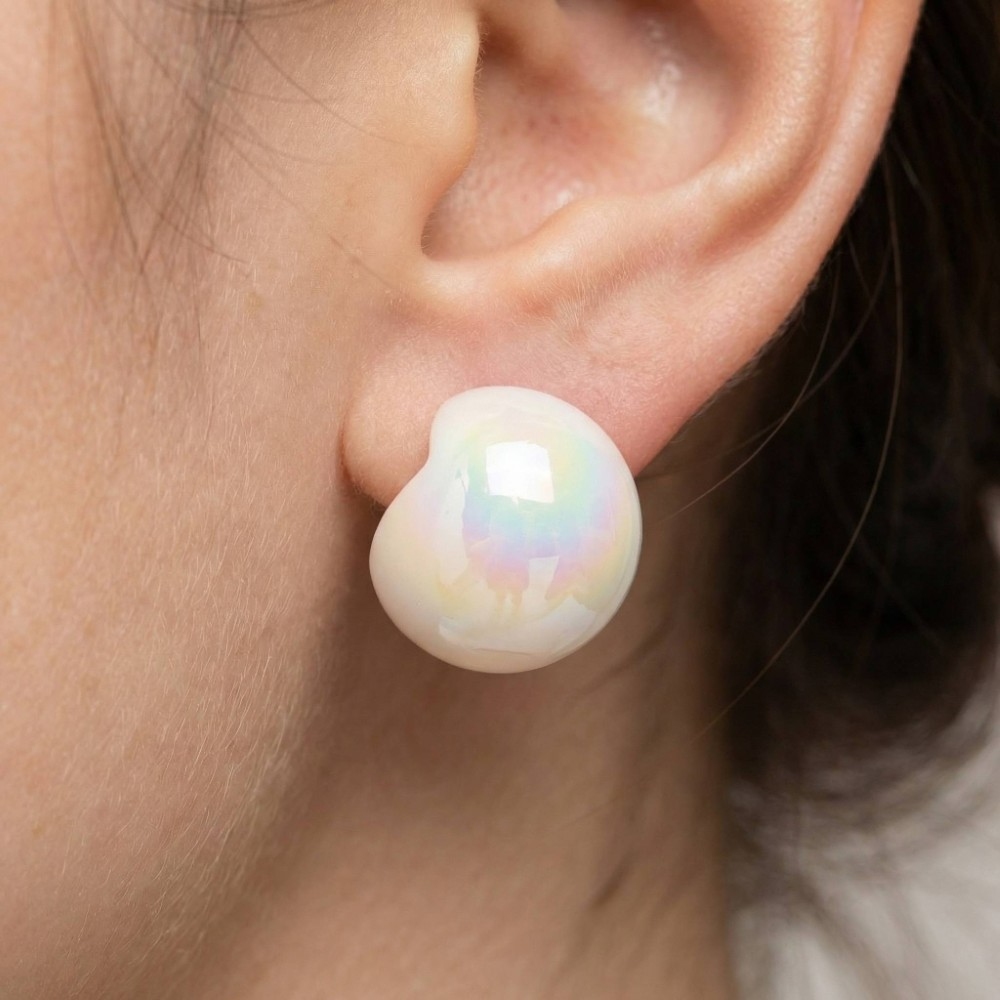 Iridescent Huggie Sphere Stud Earrings