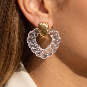 Twisted Clear Heart Hoop Drop Earrings