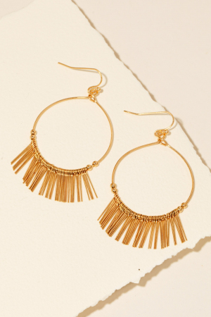 Thin Metallic Bar Fringe Hoop Drop Earrings