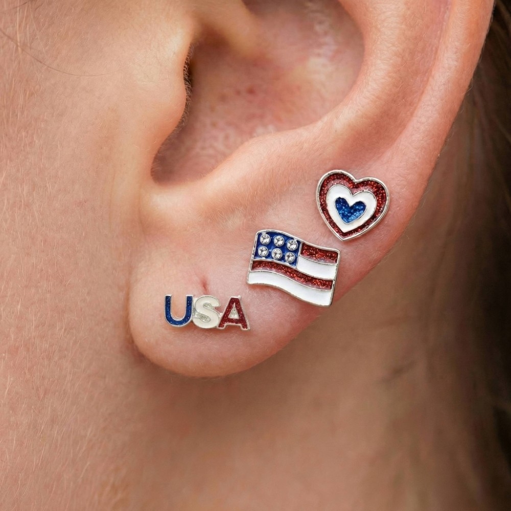 Mixed American Themed Stud Earrings Set