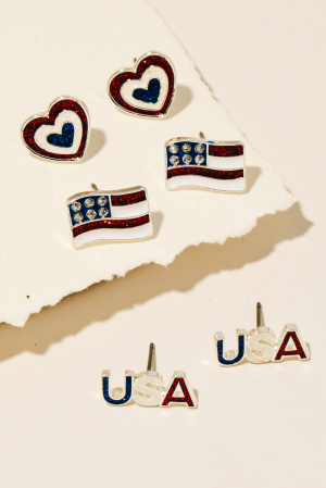 Mixed American Themed Stud Earrings Set