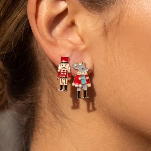 Enamel Nutcracker And Mouse King Stud Earrings
