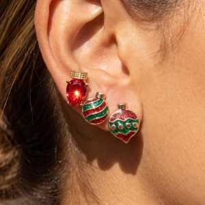 Glitter Christmas Ornament And Bulb Stud Earrings Set