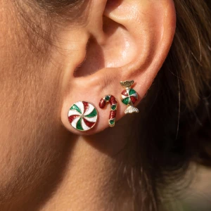 Peppermint Christmas Candy Cane Stud Earrings Set