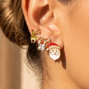 Santa Reindeer And Christmas Gift Stud Earrings Set