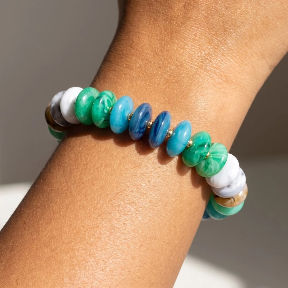 Mixed Marble Resin Disc Beads Bracelet