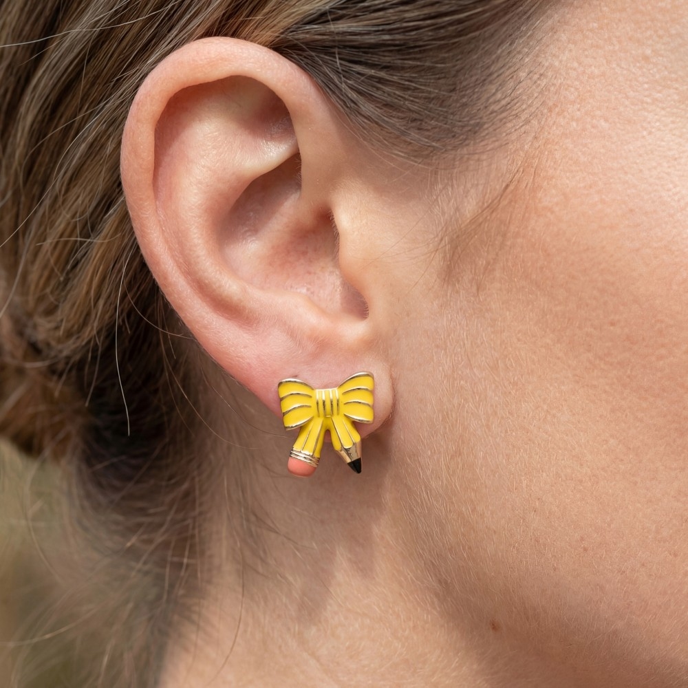 Enamel Pencil Bow Stud Earrings
