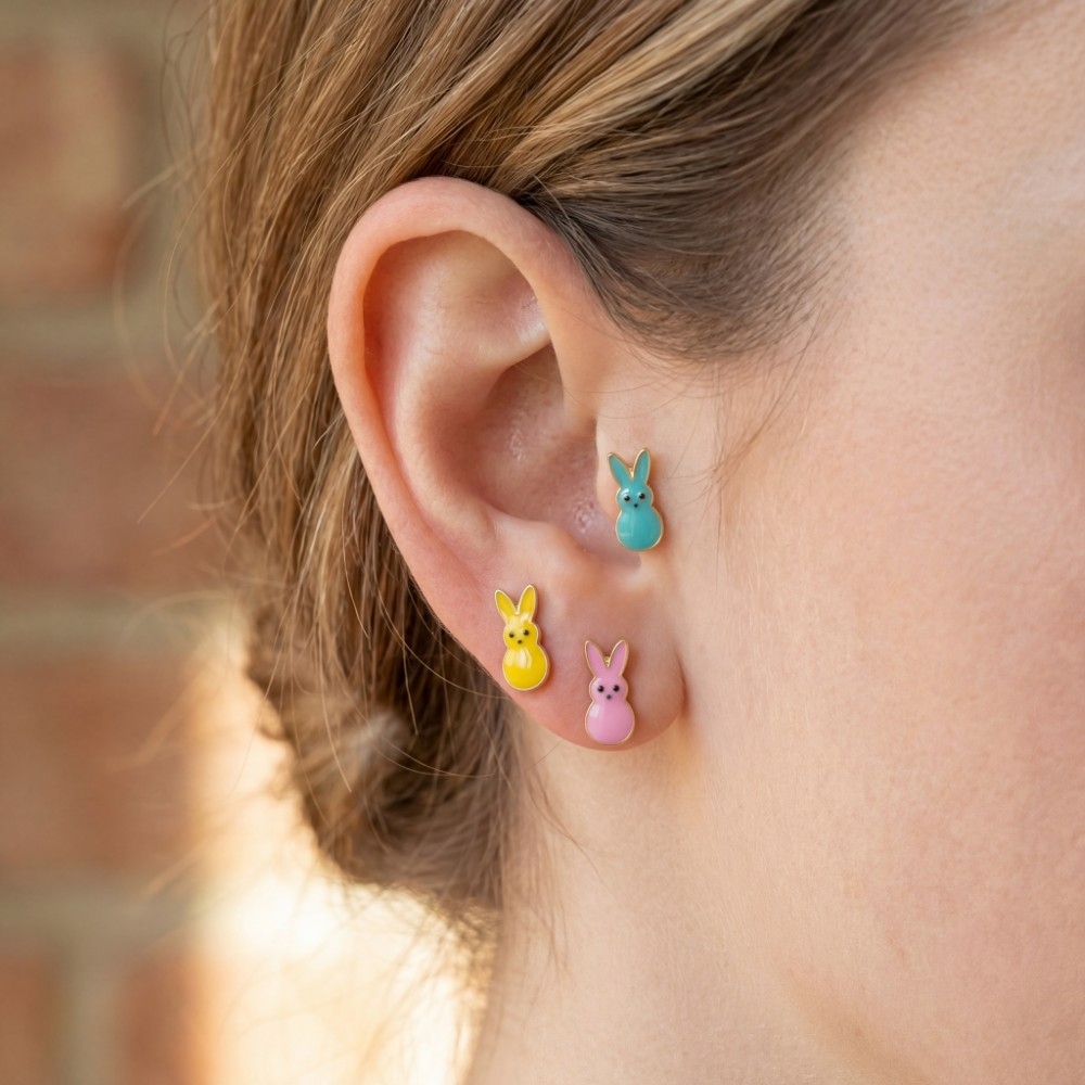 Enamel Easter Bunnies Stud Earrings Set