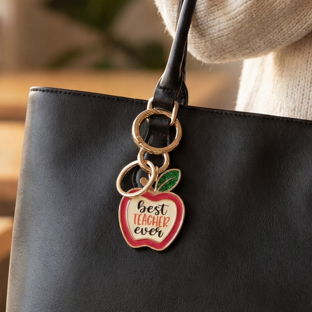 Best Teacher Ever Apple Bag Charm Keychain